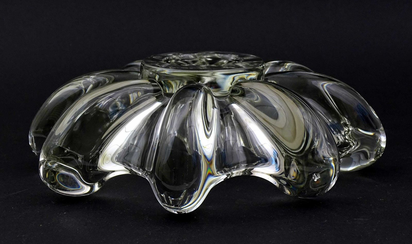 Grote Vintage Franse Mid Century Kristallen Glazen Schaal, Retro Jaren 1960 Helder Kunstglas Centerpiece Uit Frankrijk, Zwaar Glaswerk Asbak photo for sale