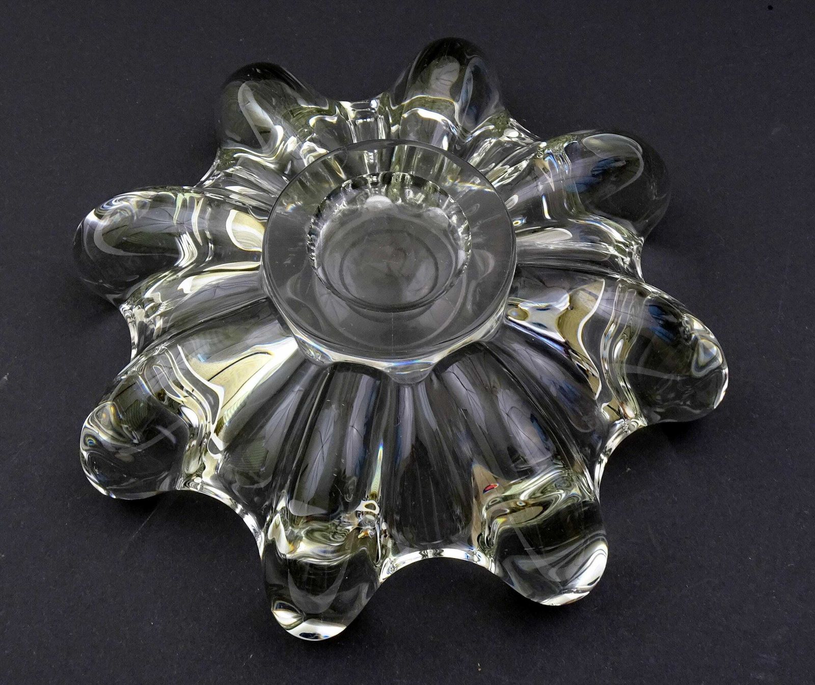 Grote Vintage Franse Mid Century Kristallen Glazen Schaal, Retro Jaren 1960 Helder Kunstglas Centerpiece Uit Frankrijk, Zwaar Glaswerk Asbak photo buy