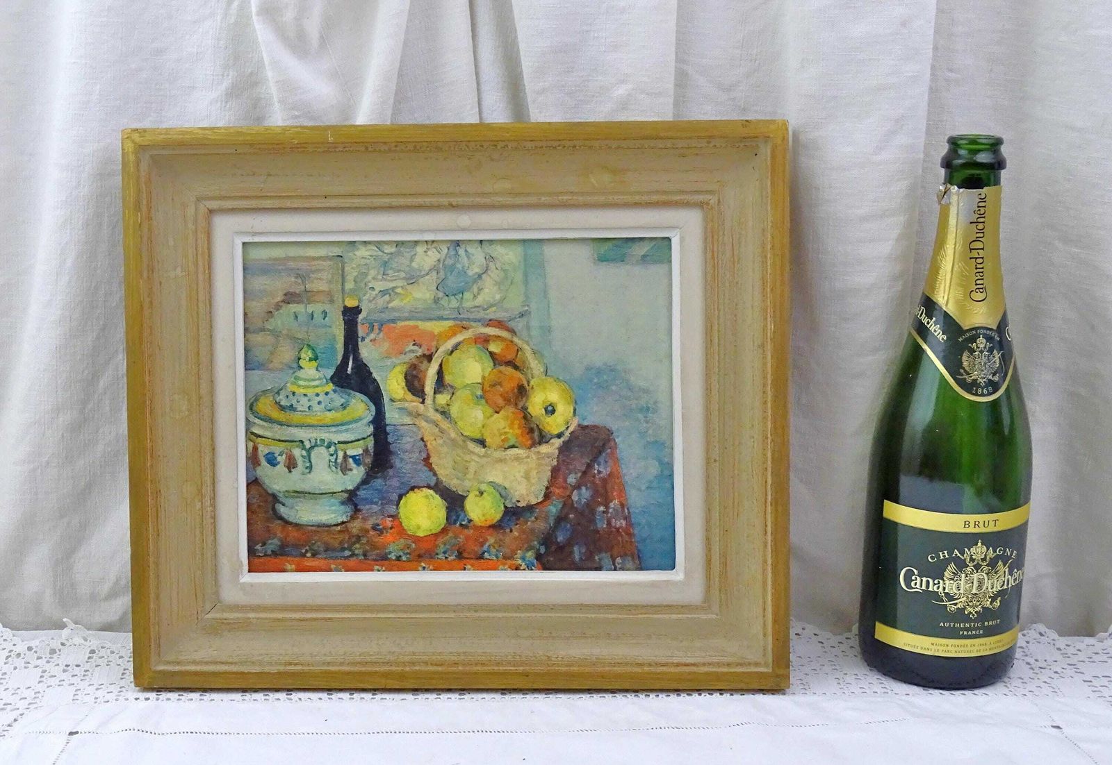 Vintage French Les Editions Braun And Cie Official Framed Reproduction Picture Of Cezanne Still Life Fruit, Le Louvres Painting Collection photo for sale