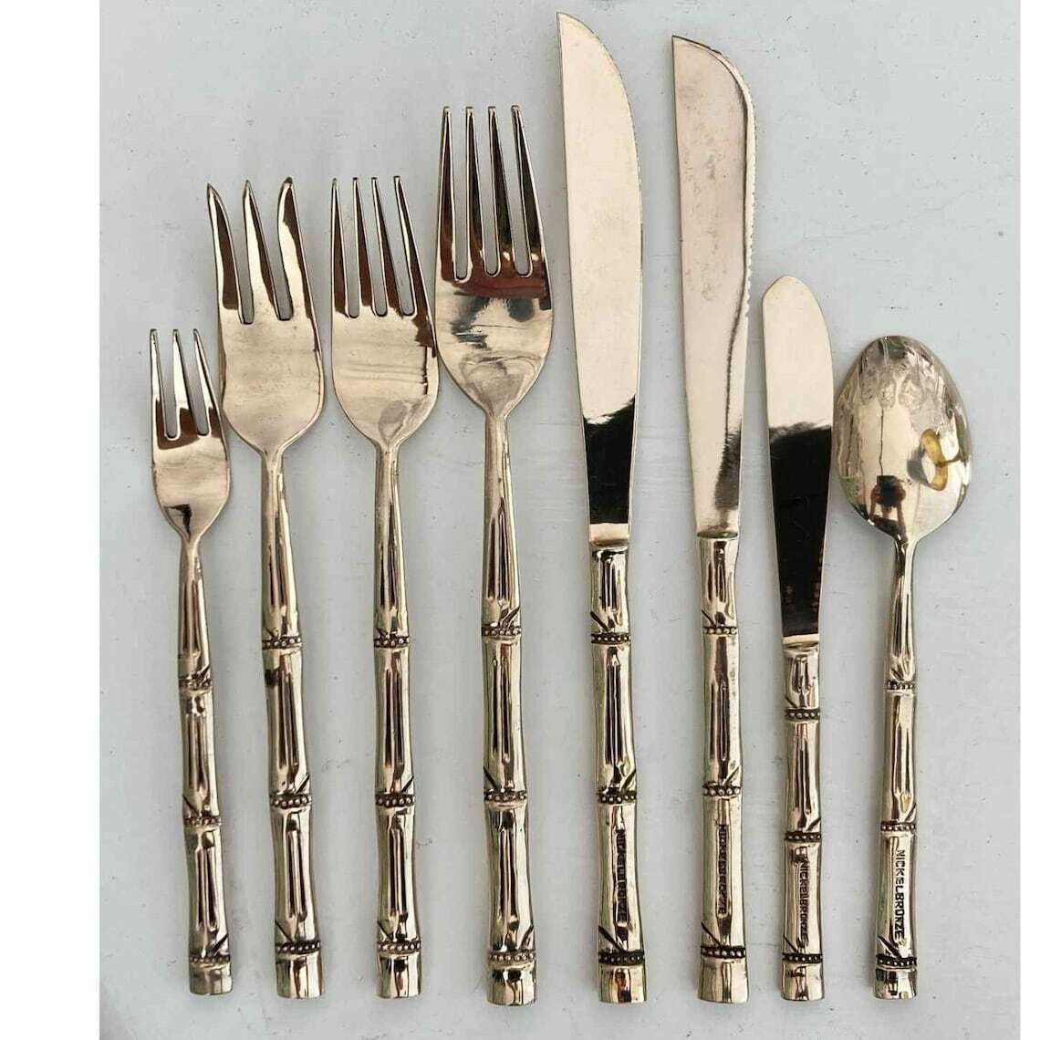 Messing Bestek Bamboe | 48 Delig | Voorgerecht, Hoofdgerecht En Dessert | 8 Delig Servies Voor 6 Personen photo Woonaccessoires