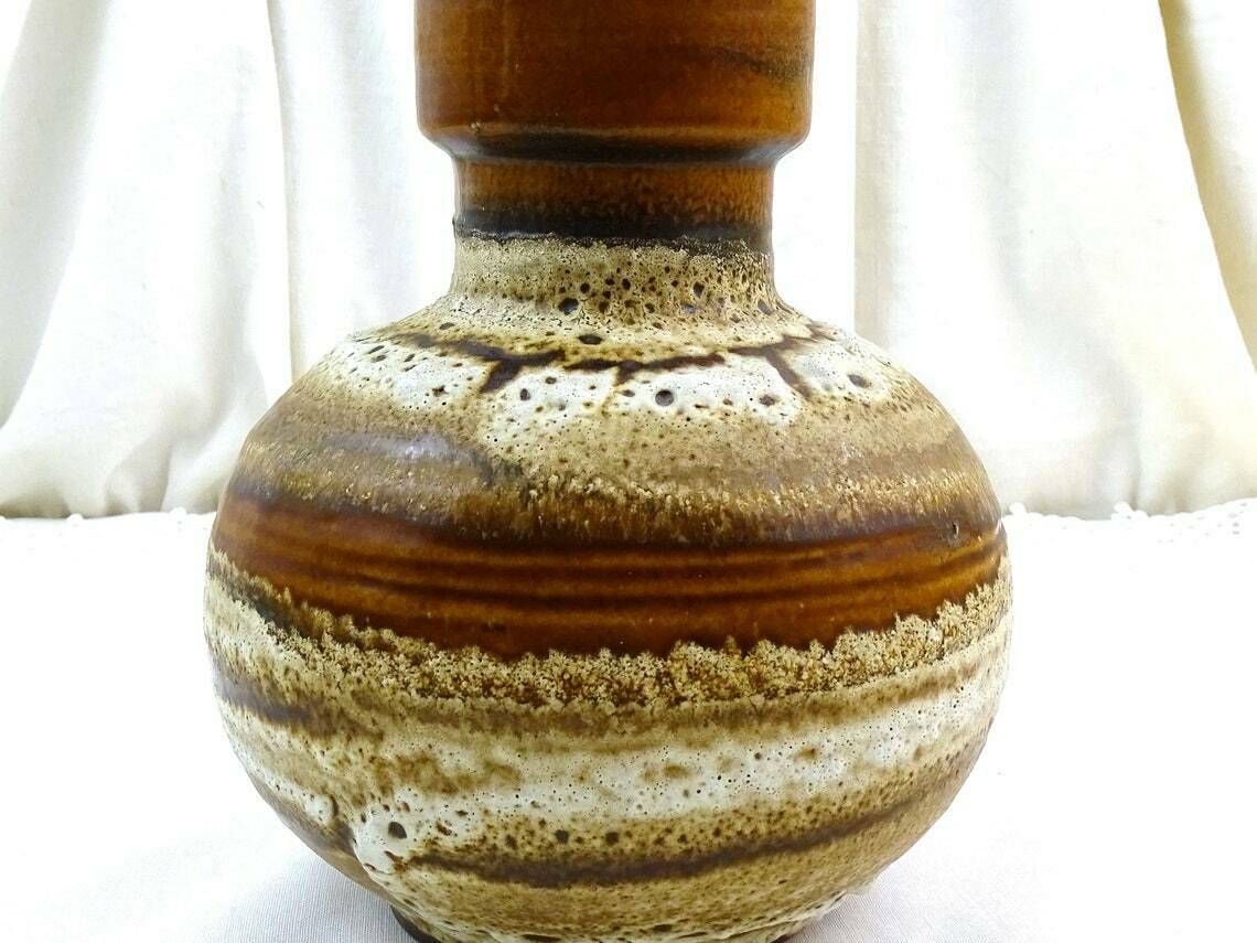 Ronde Vintage Mid Century Tafelvaas Uit West Duitsland Met Bruine Gestreepte Fat Lava Glazuur, Door Carstens Tönnieshof Voor Keramik, Modelnummer 1608 20 photo furniture