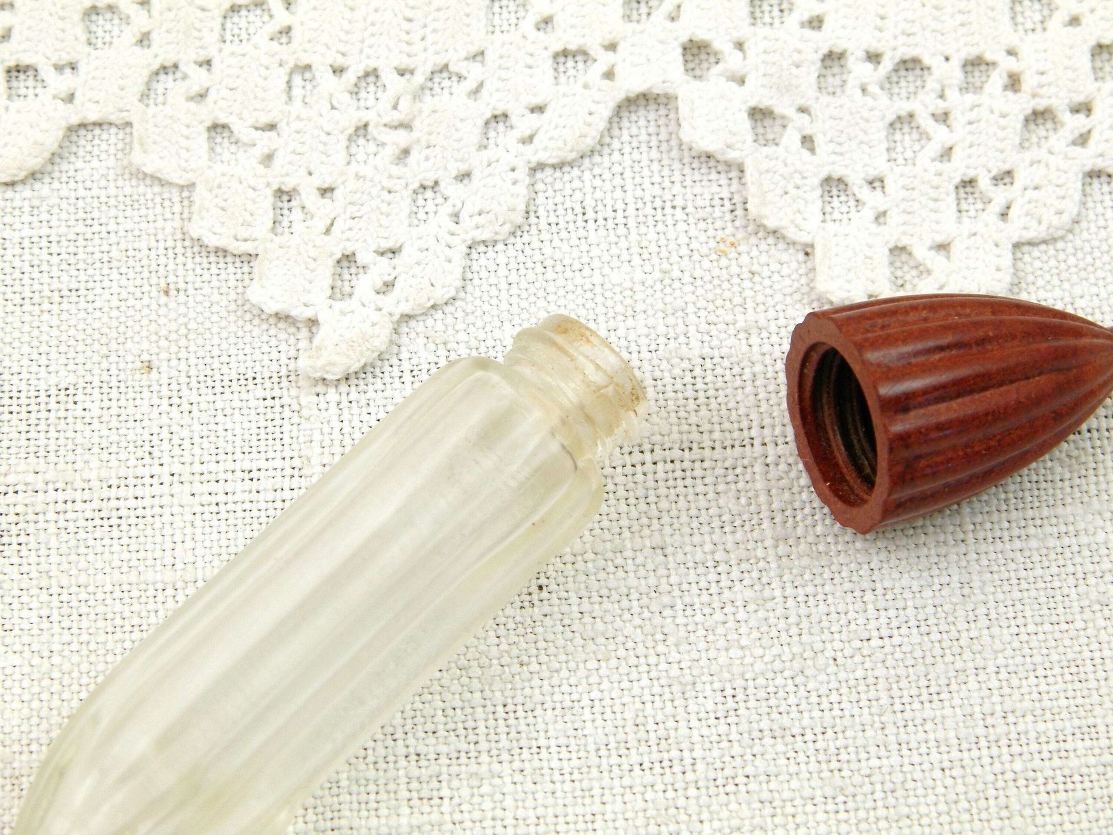 Antique French Art Deco 1930s Perfume Pendant Bottle With Mottled Bakelite Lid, Retro 30s Necklace Container From France, Curio Gift photo for sale