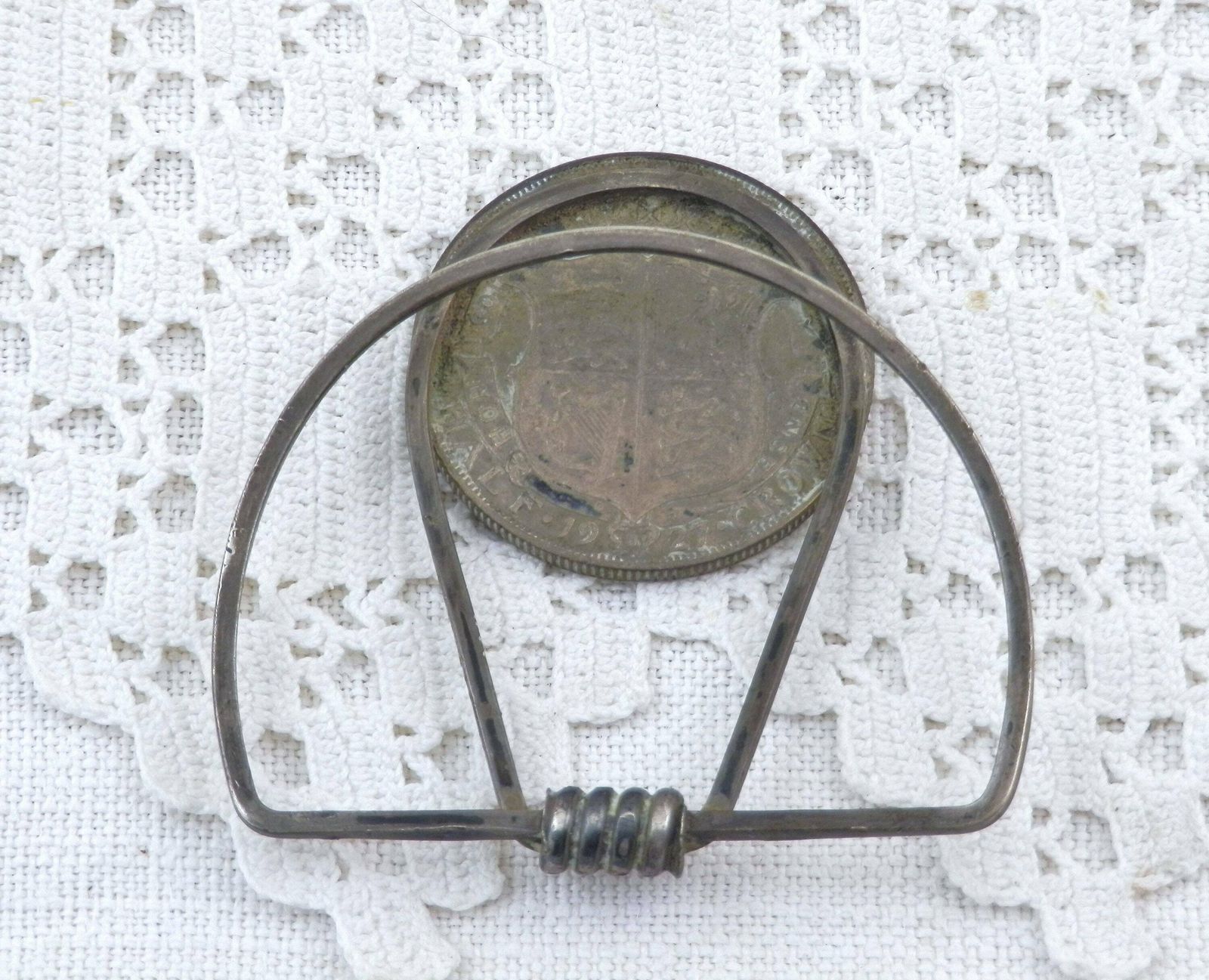 Rare Antique British 1927 Georges V Silver Half Crown Money Clip, Cash Note Holder Handmade Of Metal From France, Notaphilist Gift photo Home Decor