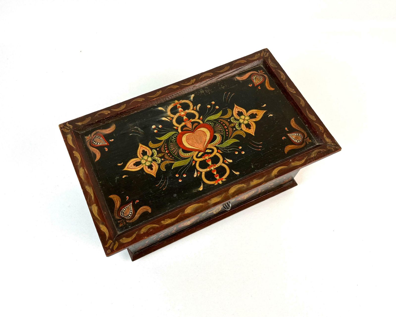 Stunning Antique Black Forest Hand Painted Wooden Jewelry Box Germany 1850 photo buy