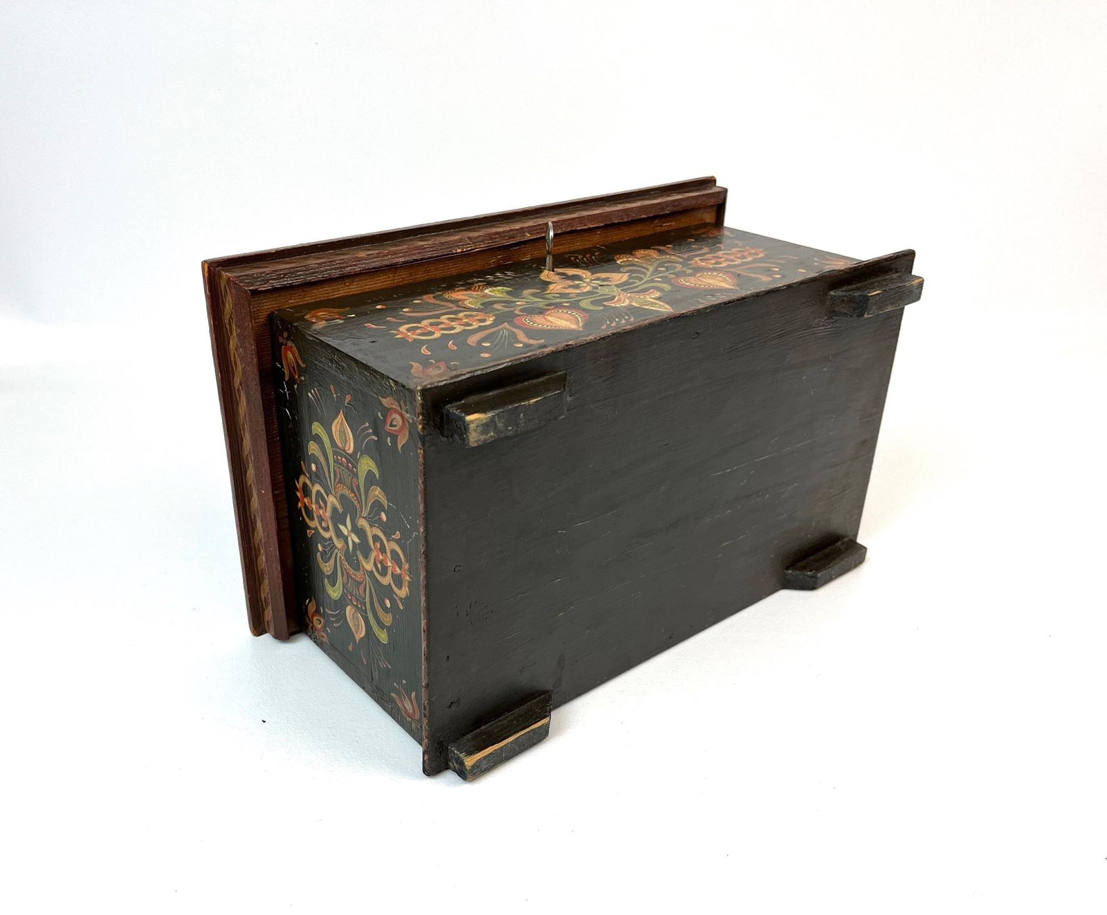 photo for sale Stunning Antique Black Forest Hand Painted Wooden Jewelry Box Germany 1850
