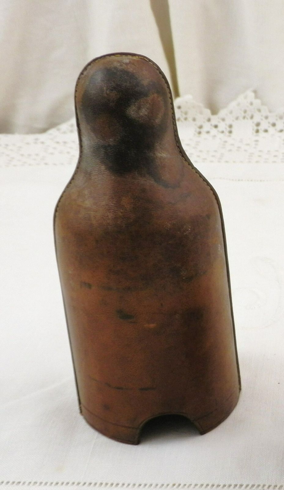 French Antique Travel Scent Perfume Glass Bottle With Leather Cover, Vintage Luggage Accessory From France, Retro Boudoir Grooming Curio photo buy