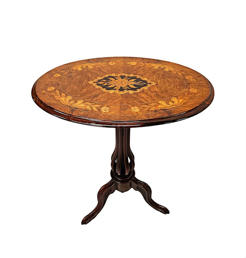 A Stunning 19th Century Marquetry Inlaid Flip Top Occasional Or Lamp Table