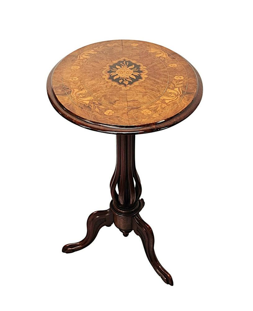 A Stunning 19th Century Marquetry Inlaid Flip Top Occasional Or Lamp Table photo for sale