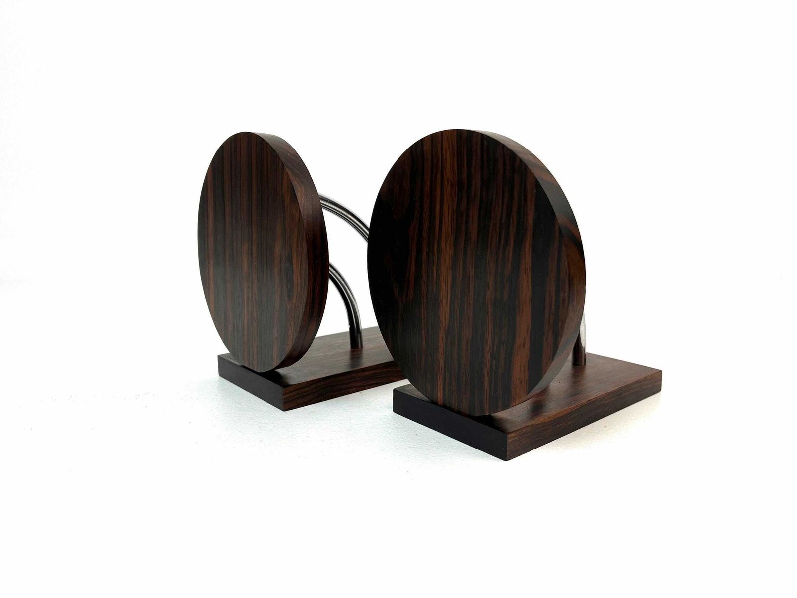 Stunning Bauhaus Art Deco Avantgarde Geometric Cubist Pair Rosewood Chrome Bookends photo buy