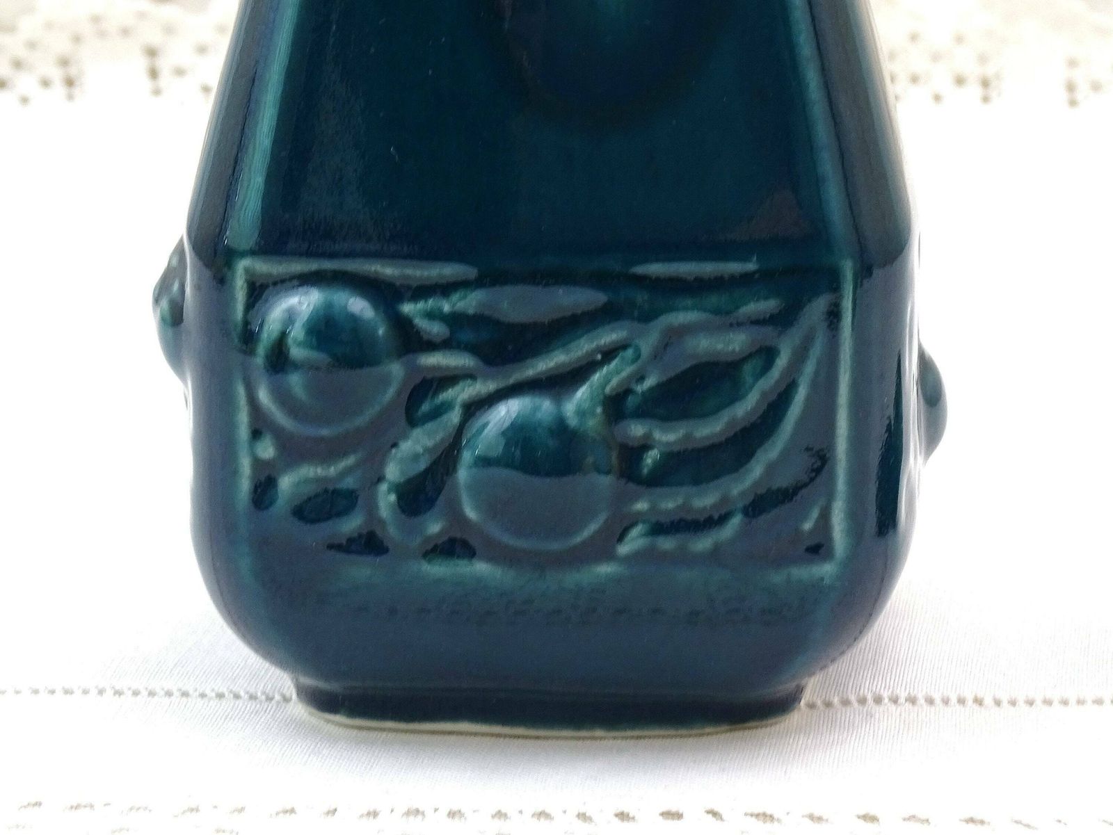 Antique French Denbac Ceramic Art Deco Decanter And Stopper In Blue Drip Glaze, Retro 1930s Pottery Pitcher From France, Teal Blue Jug photo vintage