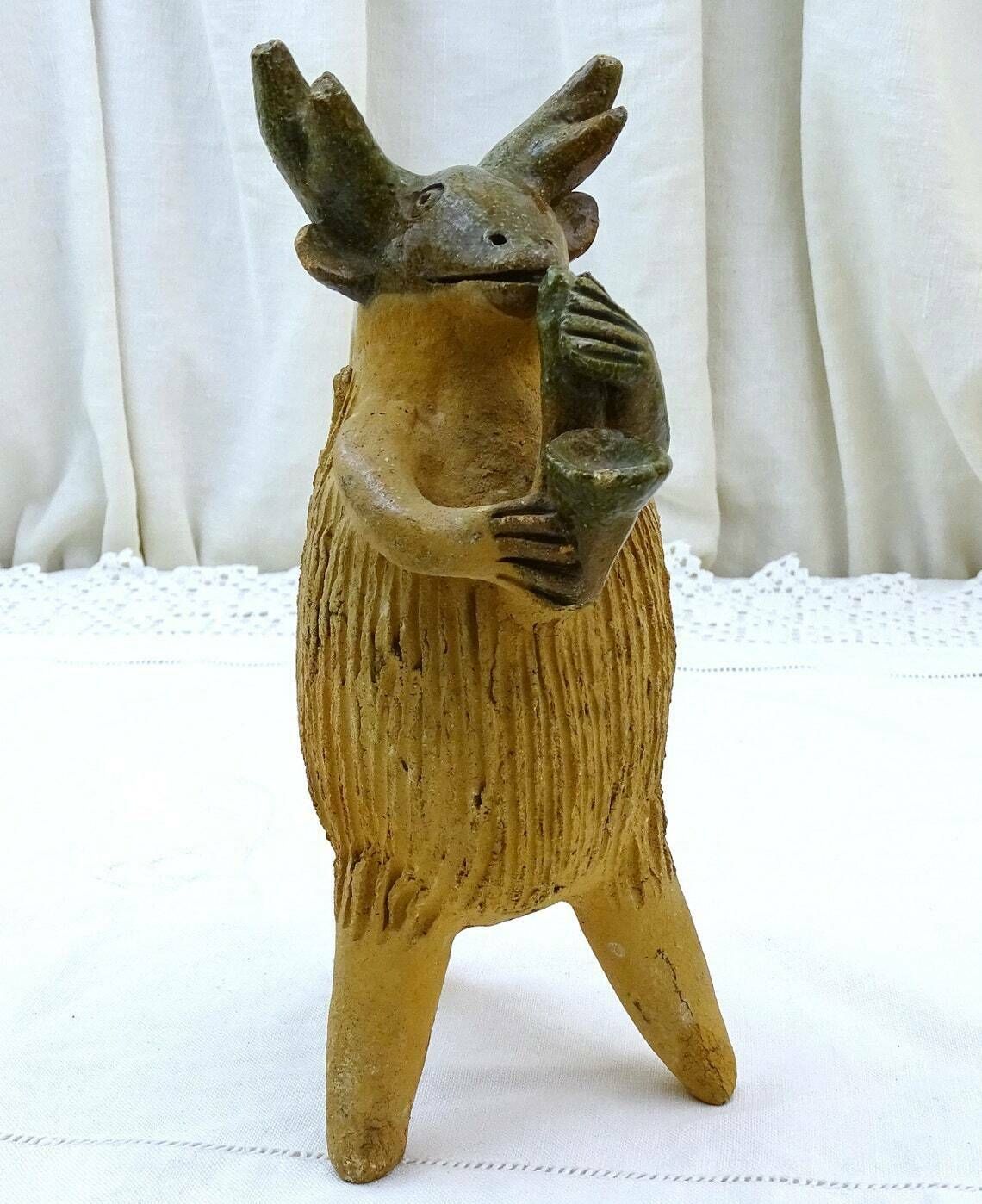 Antique French Traditional Normandy Pre D'auge Pottery Lavender Diffuser For Armoires  Wardrobes Shaped As Mythical Animal Playing A Horn photo furniture