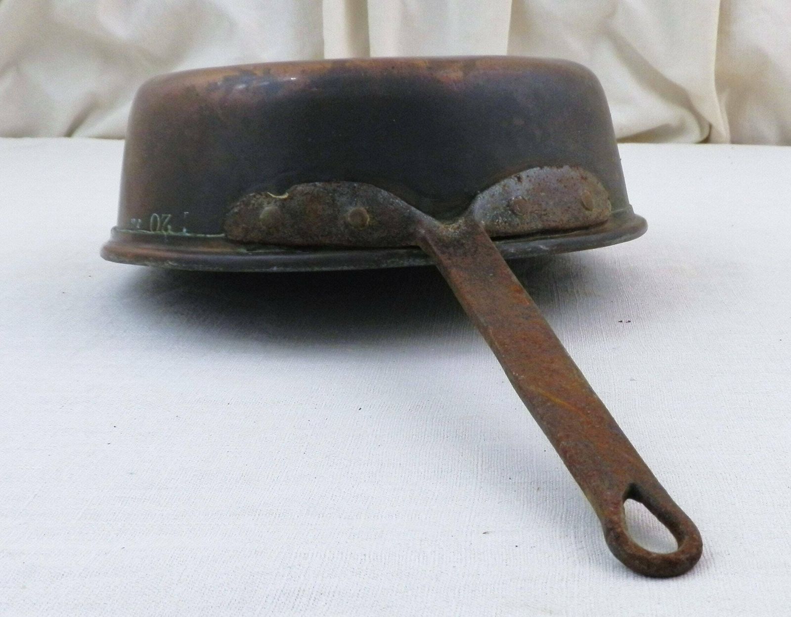 French Antique 19th Century Tin Lined Copper Cooking Pan 20 By Jr With Forged Iron Handle, Vintage Country Chateau Kitchenware From France photo vintage
