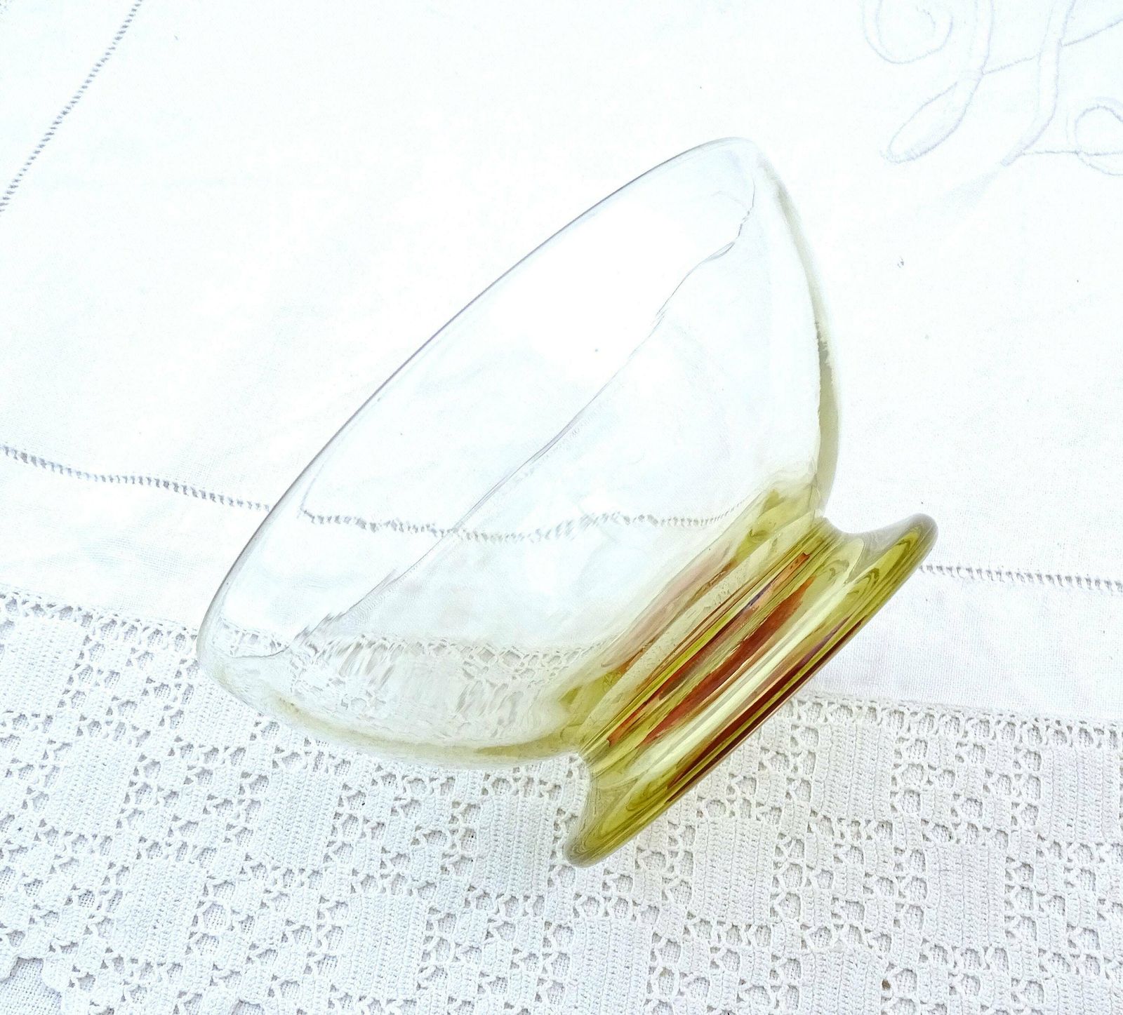 Vintage French Hand Blown Crystal Glass Footed Bowl With Collectible 2 Franc 1922 Commerce Et Industrie Coin Encased In The Base photo Home Decor