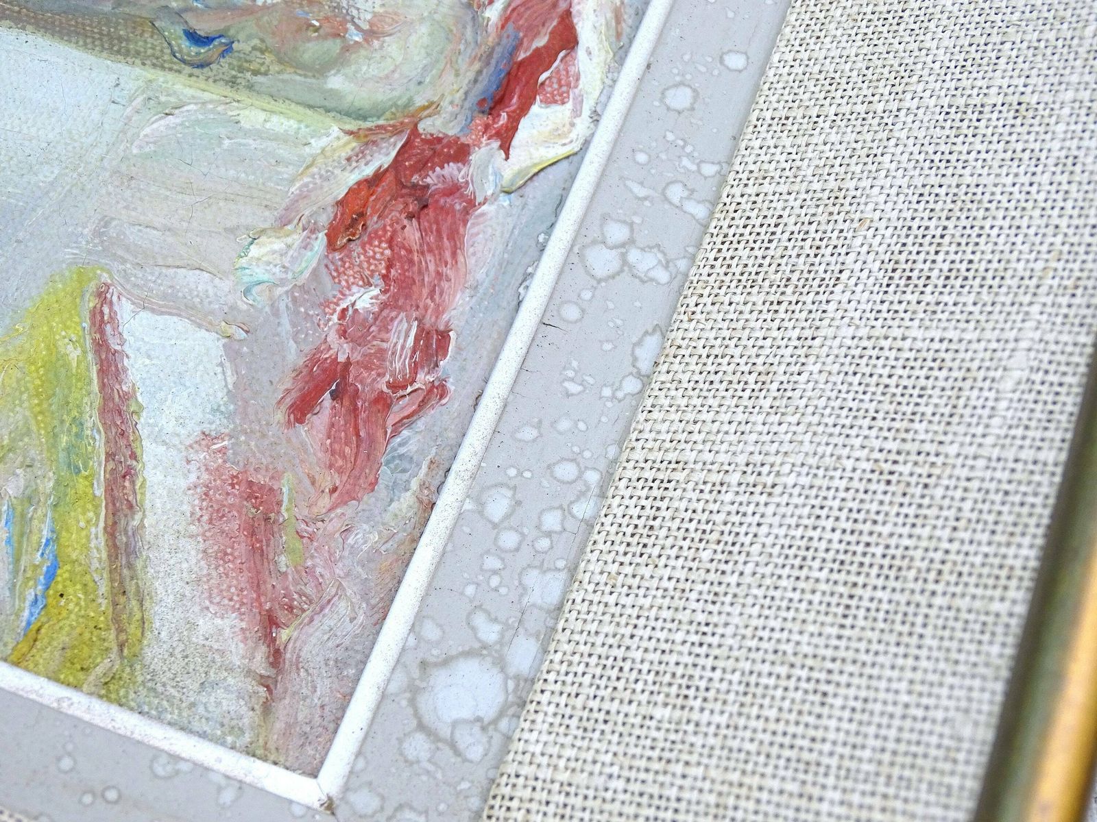 Vintage Frans ingelijst handgeschilderd olieverf op doek – bloemenstilleven met gele bloemen in een vaas, wanddecoratie photo buy