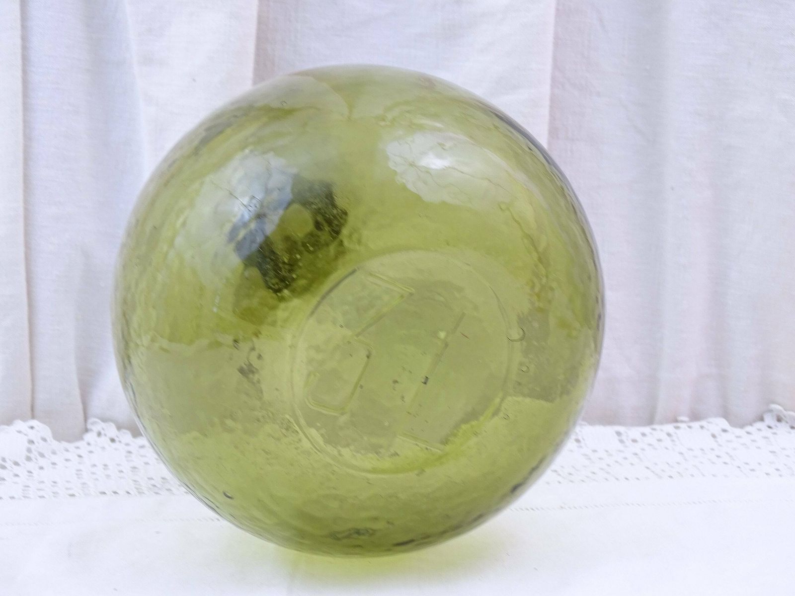 Kleine Vintage Franse Groene Glazen Demijohn Carboy 3 L / 0,79 Gallon, Rustieke Landelijke Boerendecoratie, Ronde Demi John Fles Uit Frankrijk photo 79.0