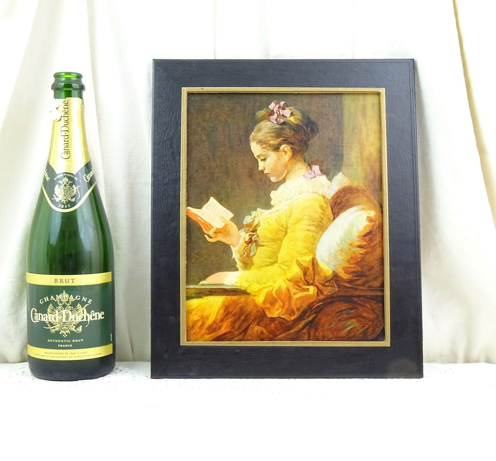 Vintage French Framed Reproduction Picture Of A Young Girl Reading By Jean Honoré Fragonard Printed In France By Difac Fetz, Old Painting photo Art
