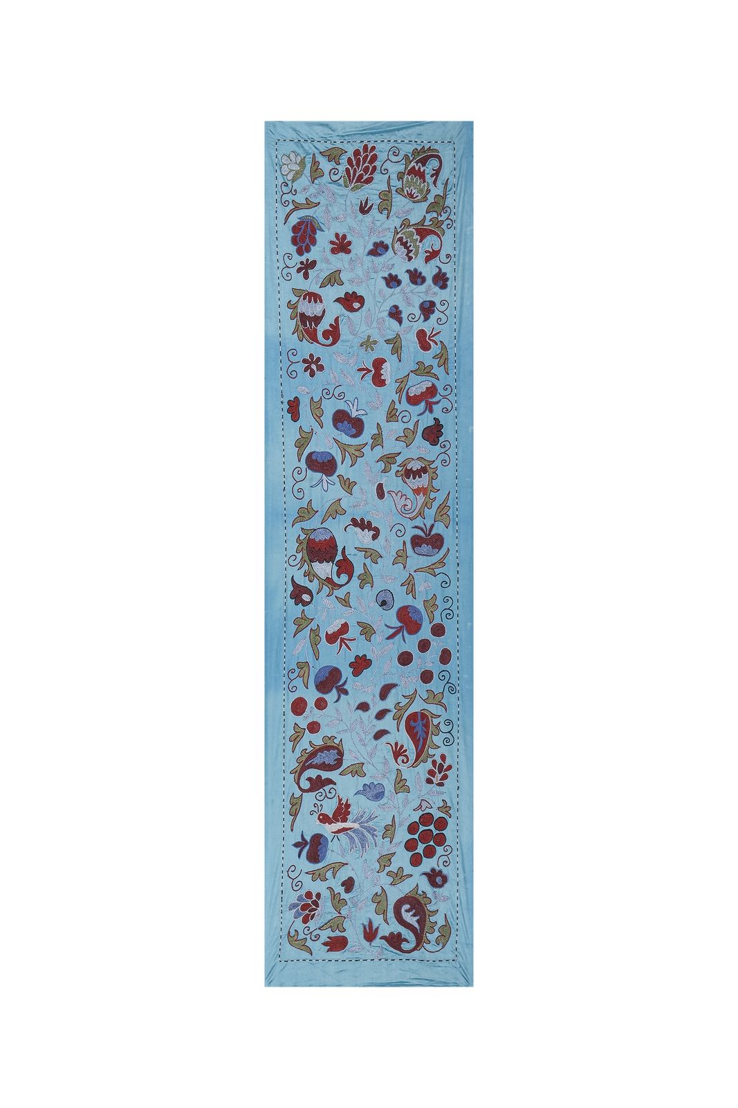 Artisan Blue Suzani Wall Tapestry   Handmade Floral Embroidery For Elegant And Artistic Decoration 1'7'' X 6'2''