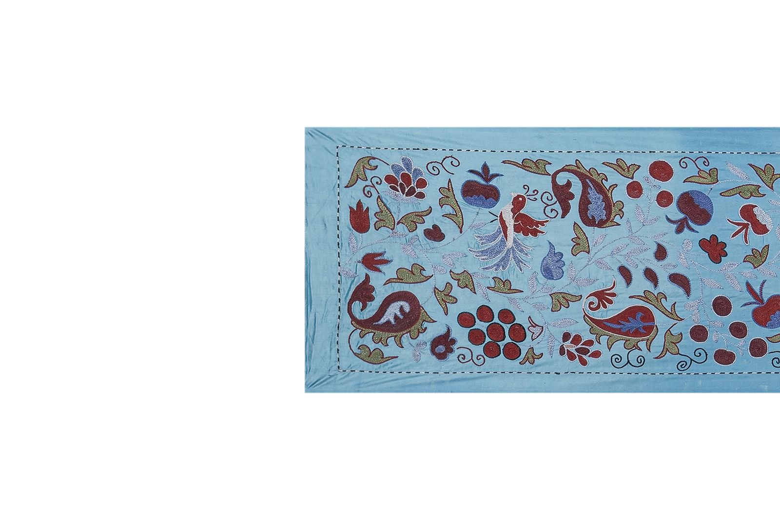 photo furniture Artisan Blue Suzani Wall Tapestry   Handmade Floral Embroidery For Elegant And Artistic Decoration 1'7'' X 6'2''