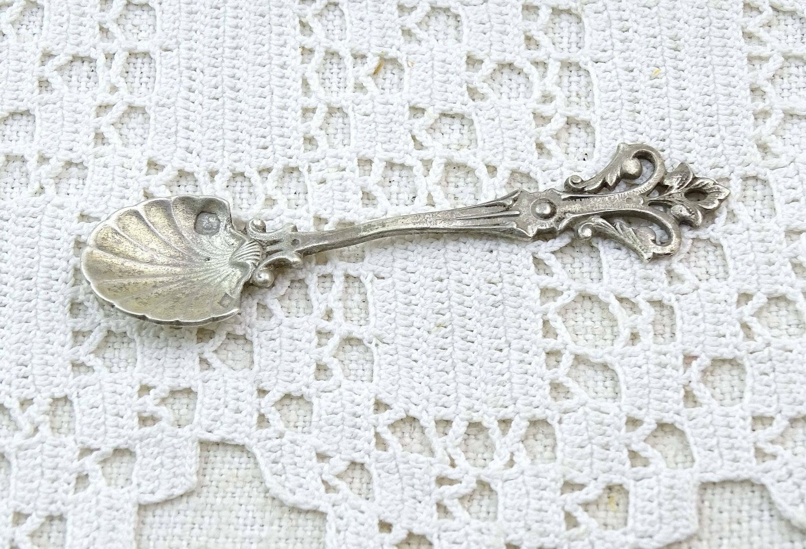 Small Antique French Condiment Serving Bowl With Sterling Silver Spoon, Retro Classy Tableware From France, Vintage Salt Mustard Dish photo for sale