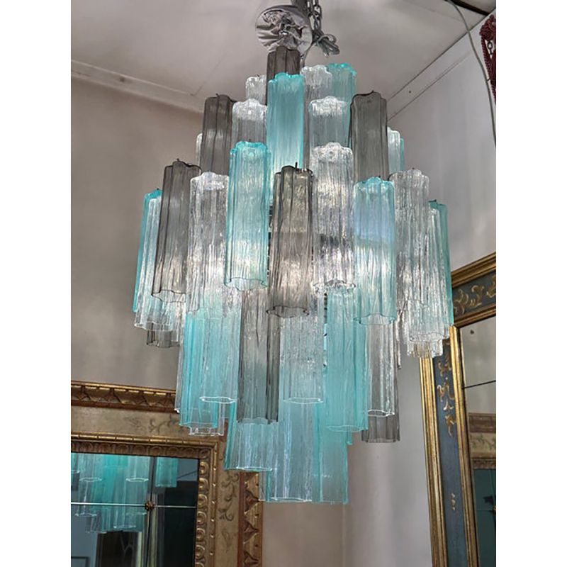 Green And Fumè "Tronchi" Murano Style Glass Chandelier photo furniture
