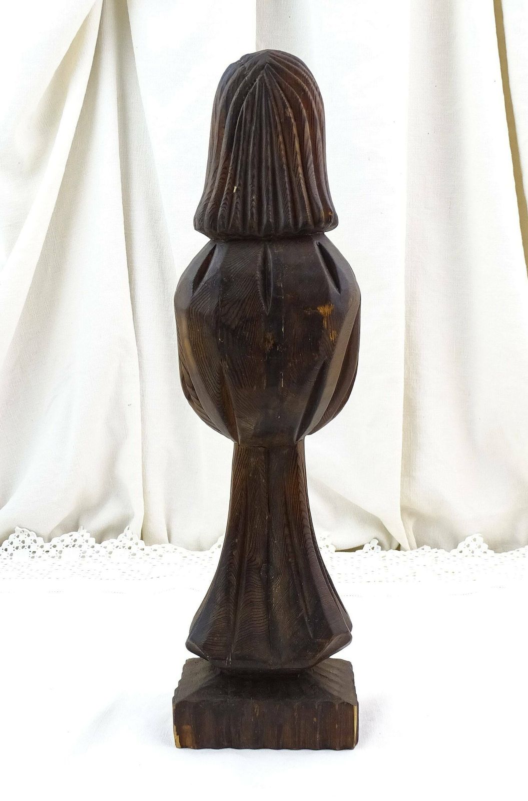 French Vintage 1960s Carved Wooden Sculpture Of Old Wise Man, Retro Sculpture Made Of Wood From France, Medieval Style Druid Art Piece photo 109.0