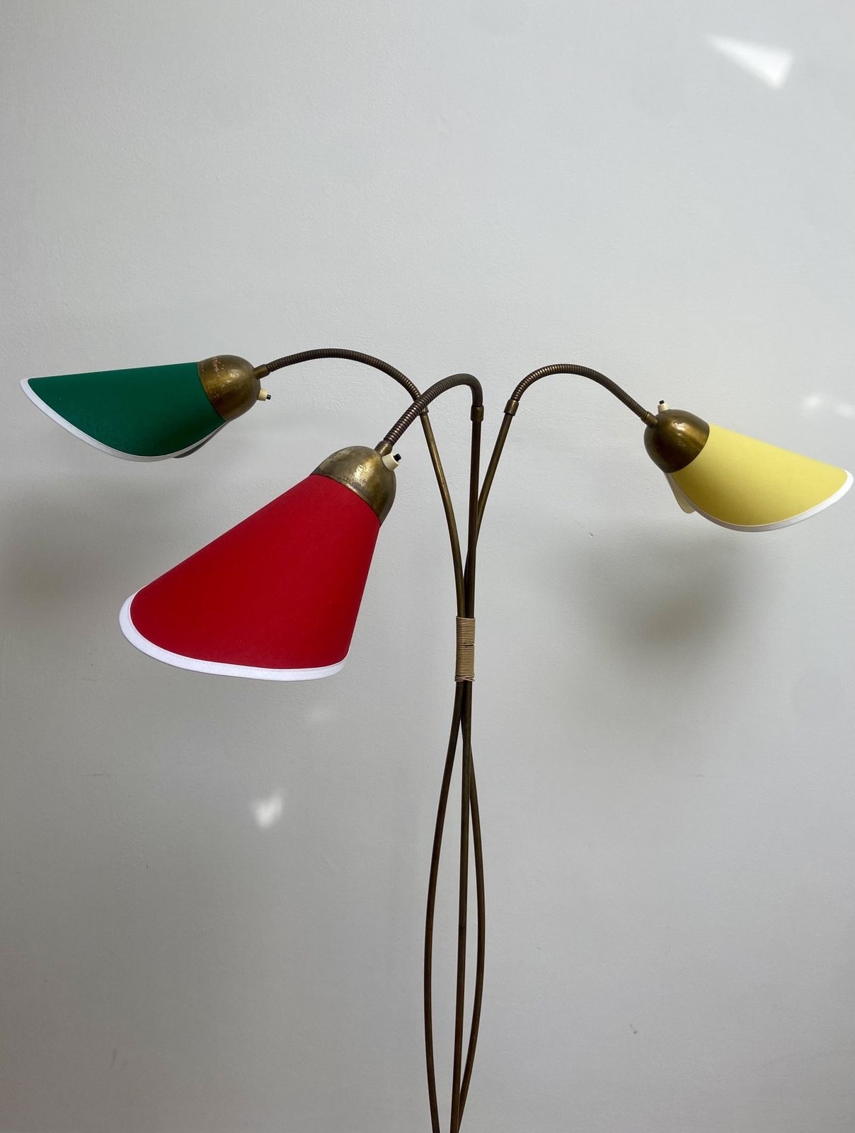 German Mid Century Three Flex Arm Brass Floor Lamp 1950s Tüten Stehlampe photo furniture