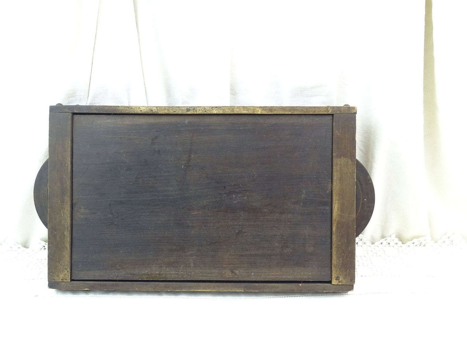 Large Vintage French Hand Carved Oak Wood Serving Tray With 2 Bretons In Traditional Dress Signed Rd With Glass Top, Retro Souvenir Brittany photo buy