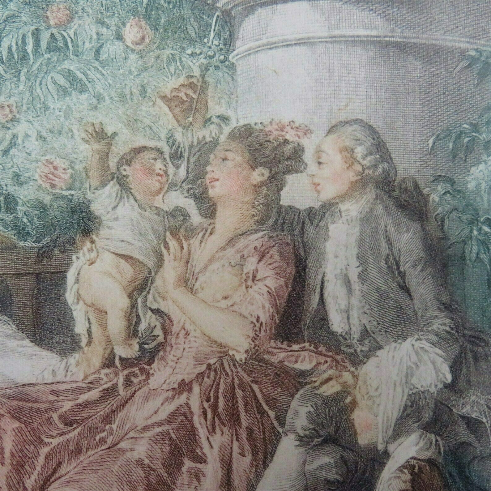 Antique Colored Etching After Moreau Le Jeune Title ''Les Delices De La Maternite'' From Le Monument De Costume Physique Et Moral
