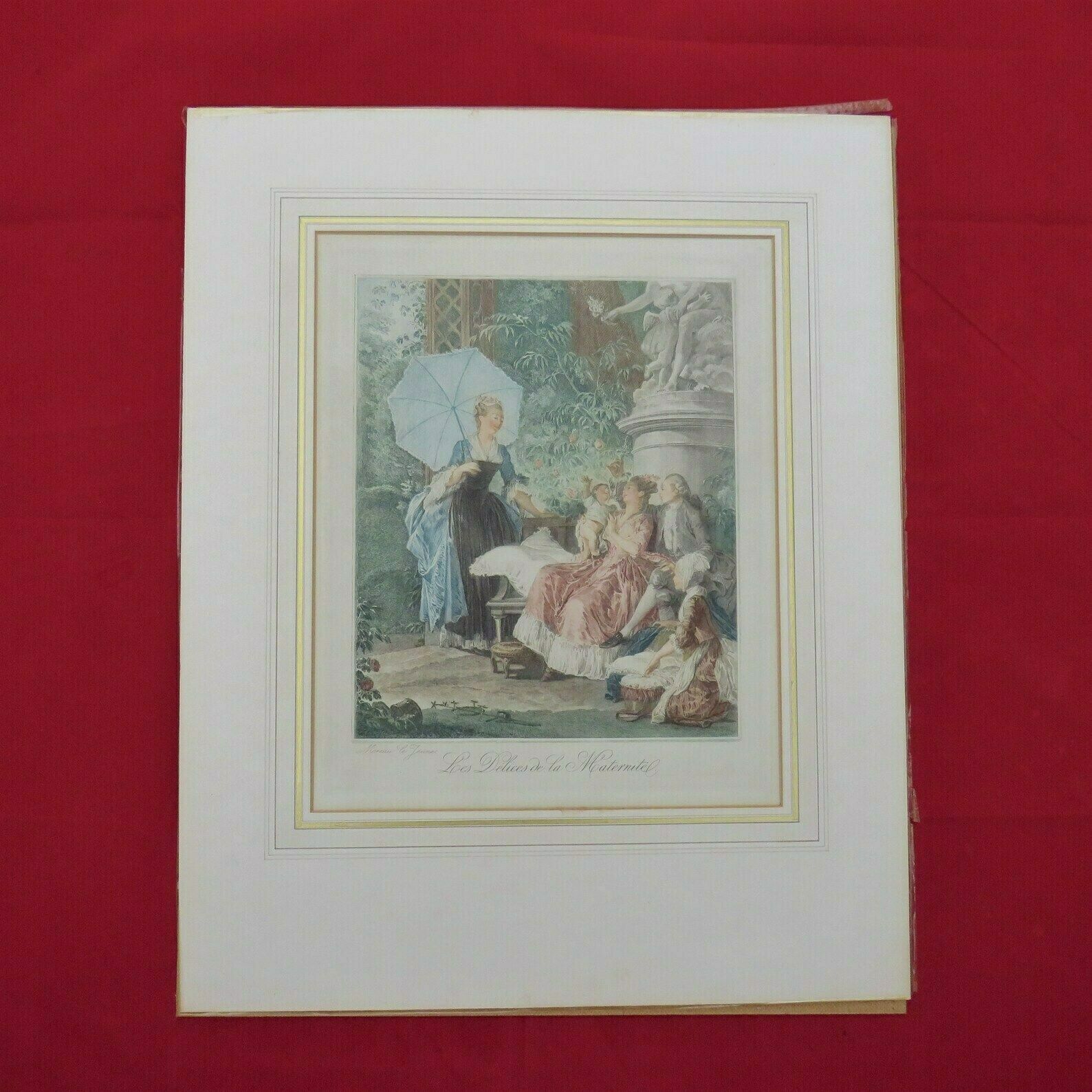 Antique Colored Etching After Moreau Le Jeune Title ''Les Delices De La Maternite'' From Le Monument De Costume Physique Et Moral photo furniture