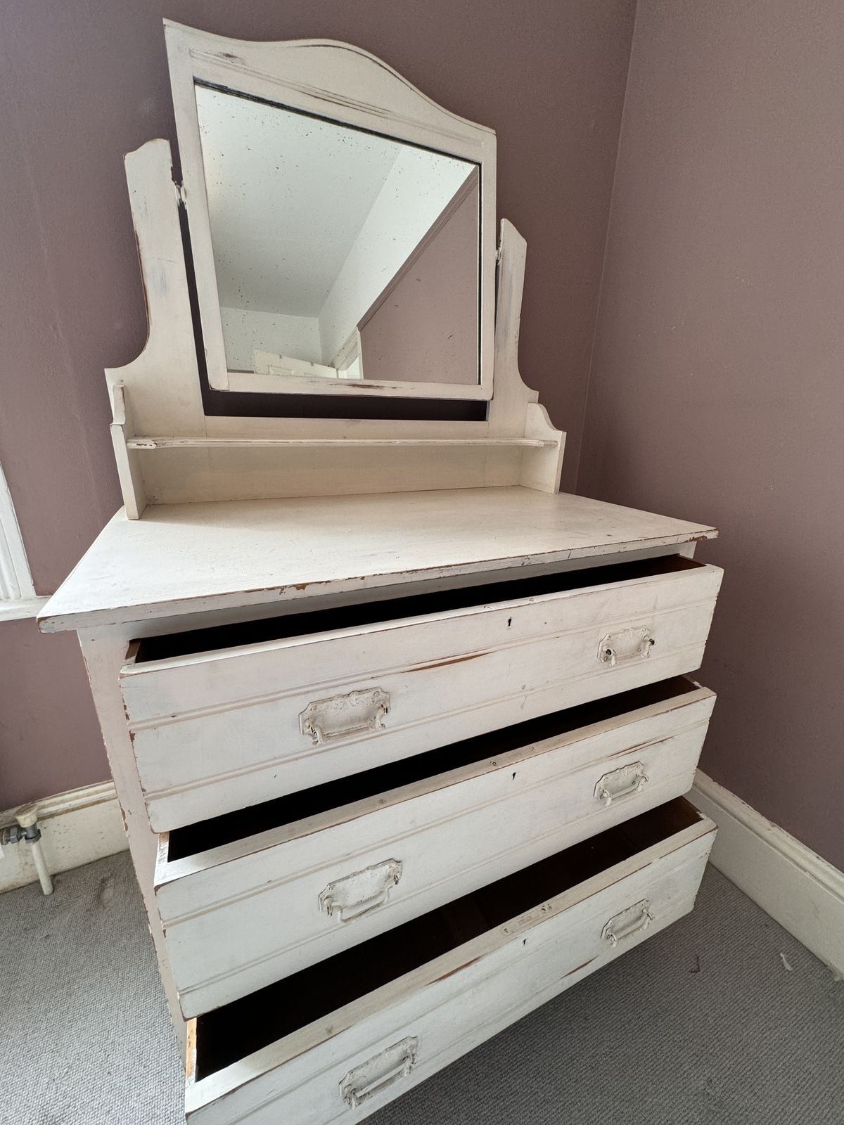 Shabby Chic Chests Of Drawers   3 Deep Drawers & Vanity Mirror photo vintage