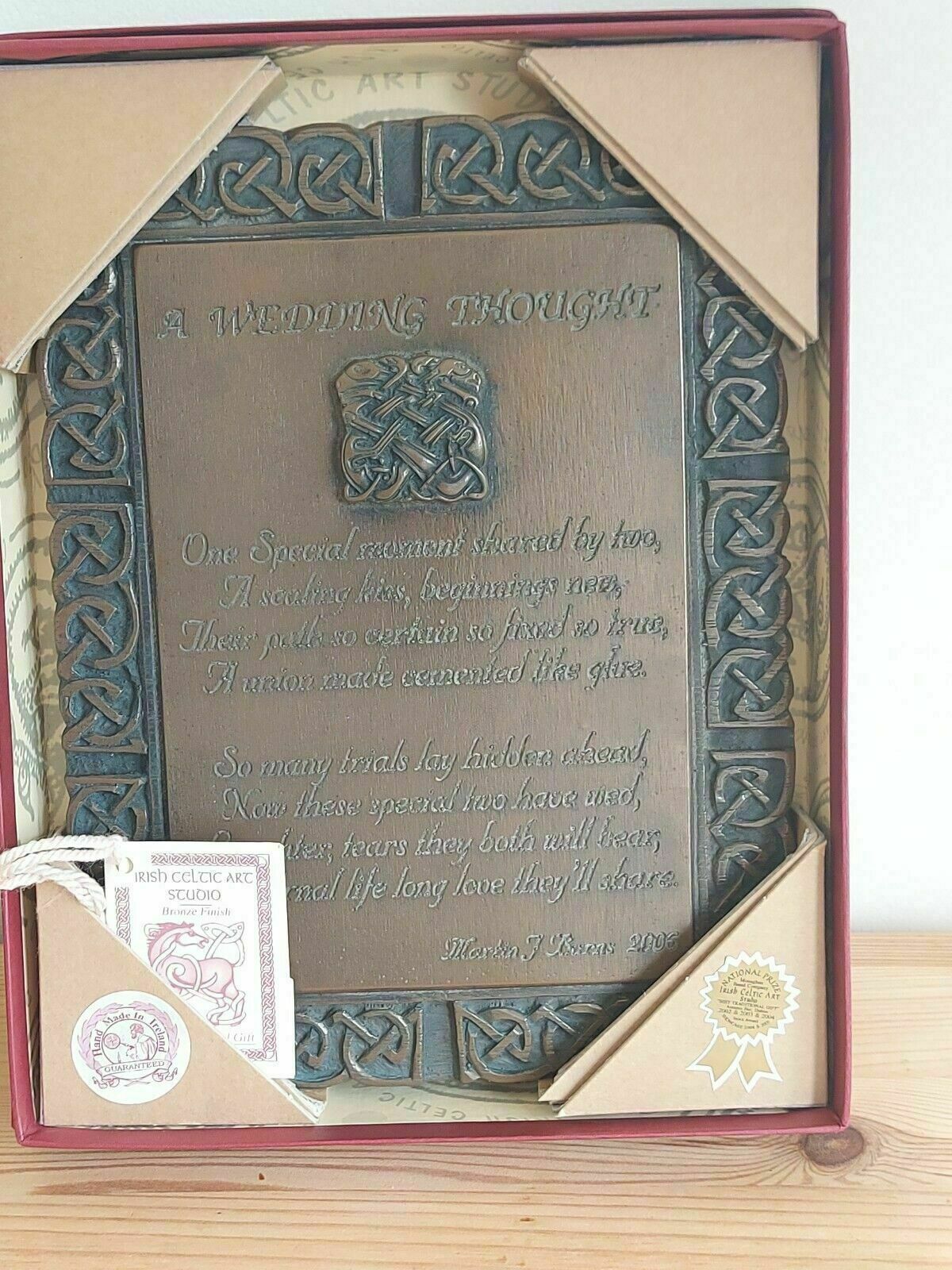 Wedding Thought Plaque Irish Celtic Art Studio Bronze Finish Wall Boxed Hanging