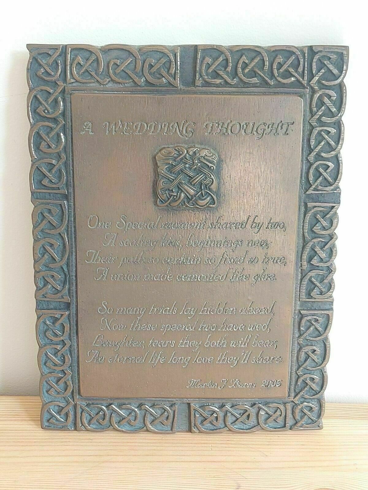 Wedding Thought Plaque Irish Celtic Art Studio Bronze Finish Wall Boxed Hanging photo furniture
