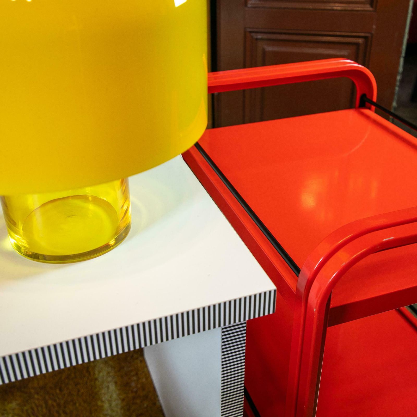 photo for sale Postmodern Red Metal Trolley For Secco, Italy 1980s