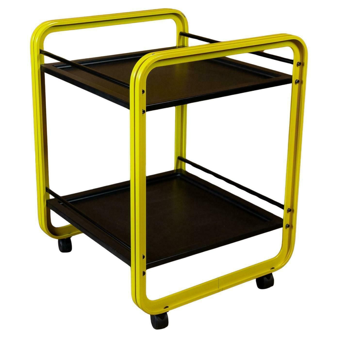 Postmodern Yellow Black Trolley On Castors By Secco, Italy 1980s