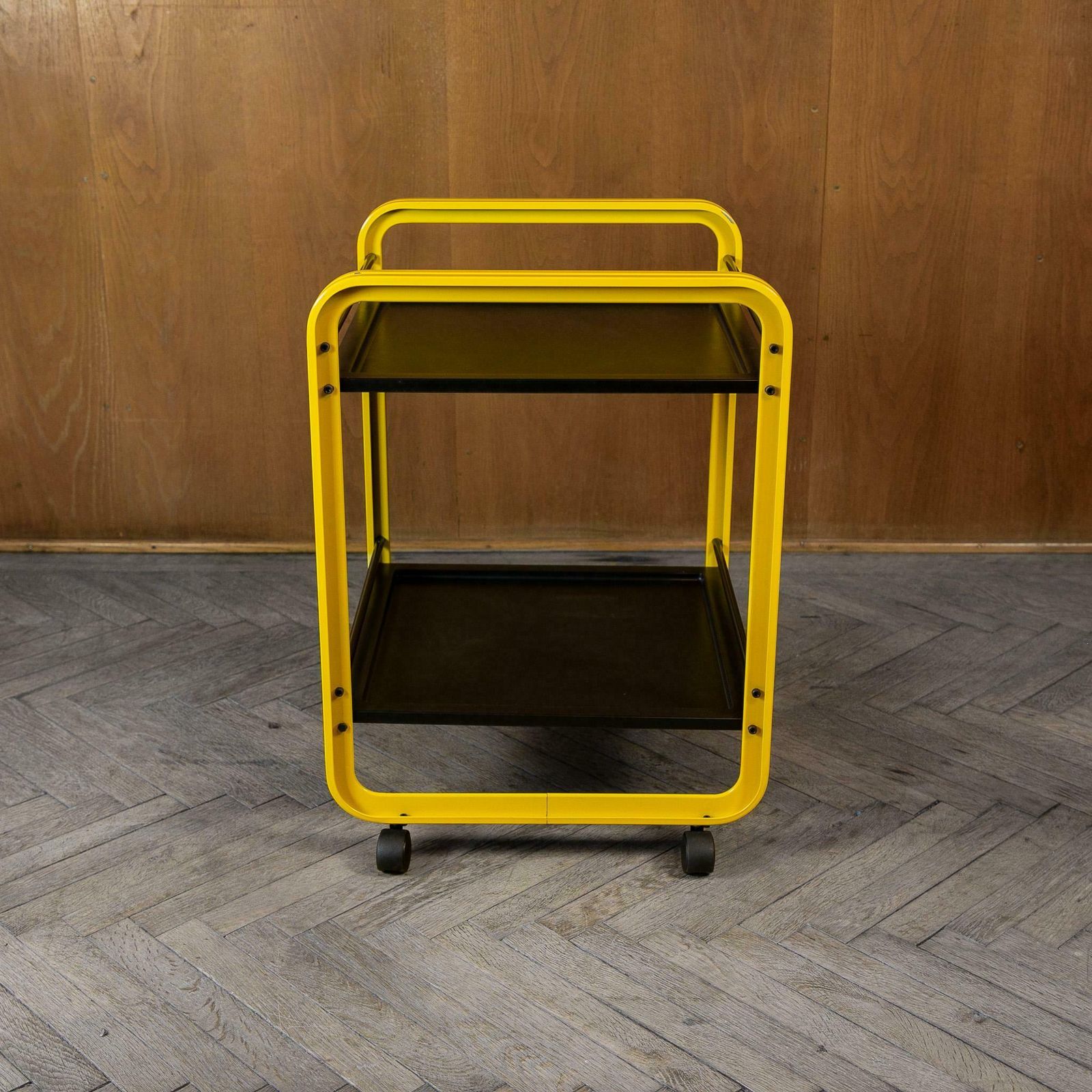 Postmodern Yellow Black Trolley On Castors By Secco, Italy 1980s photo Furniture