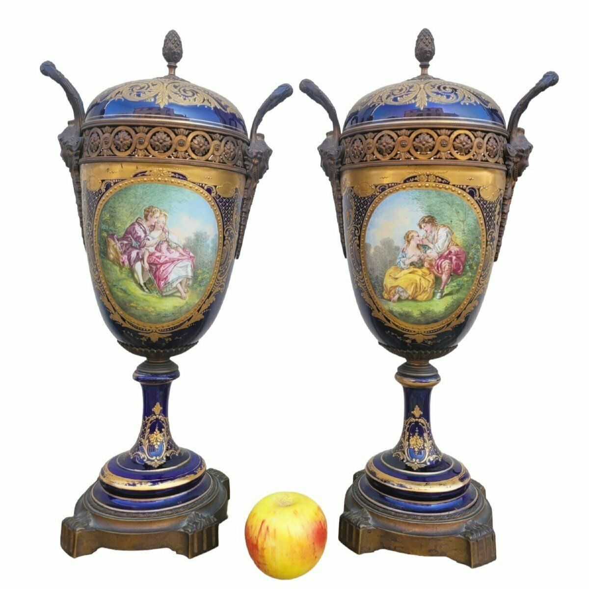 In The Style Of Sèvres, Pair Of Covered Porcelain Vases, 19th Century photo Home Decor