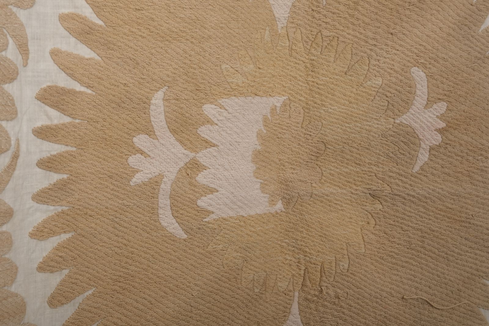 Suzani Pastel Table Cover, Dated Tribal Embroidery Wall Decor, Beige Neutral Color Suzani Bedspread, Ethnic Fabric 4'7'' X 4'8'' photo furniture