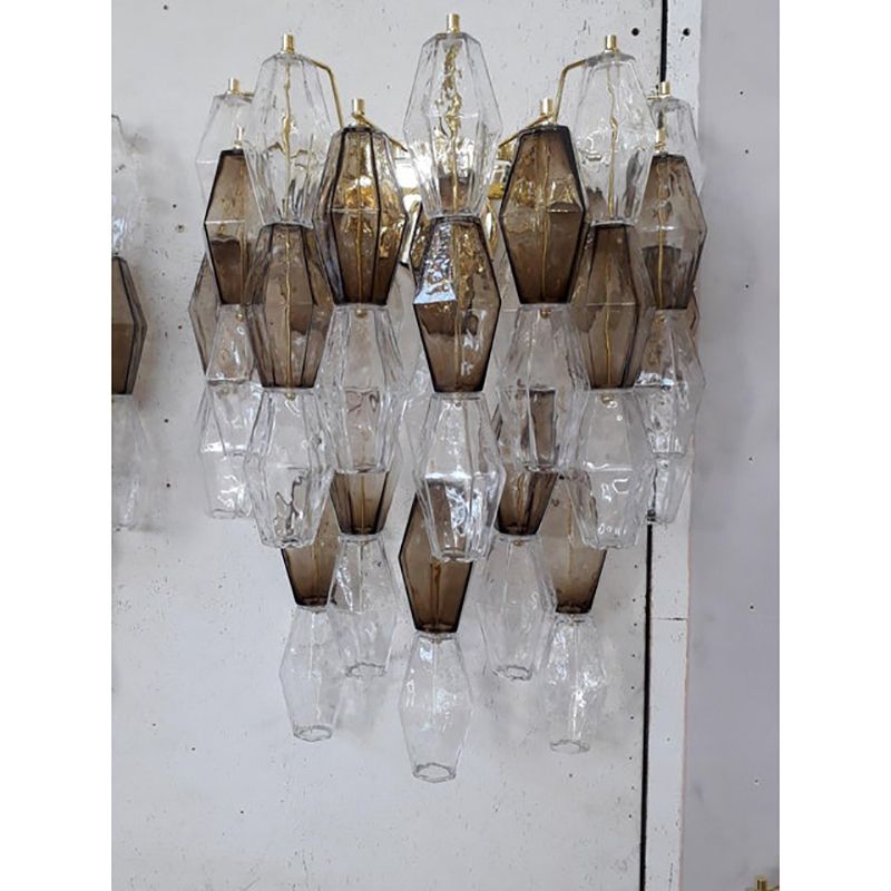 Set Of Two Contemporary Transpaernt And Fumè "Poliedro" Murano Glass Wall Sconces photo Lighting