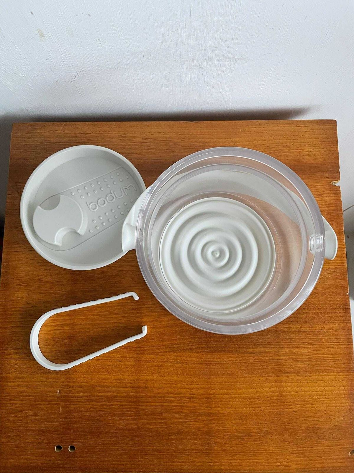 Vintage Cream Grey Danish Bodum Postmodern Plastic Ice Bucket With Tongs And Lid photo 69.0