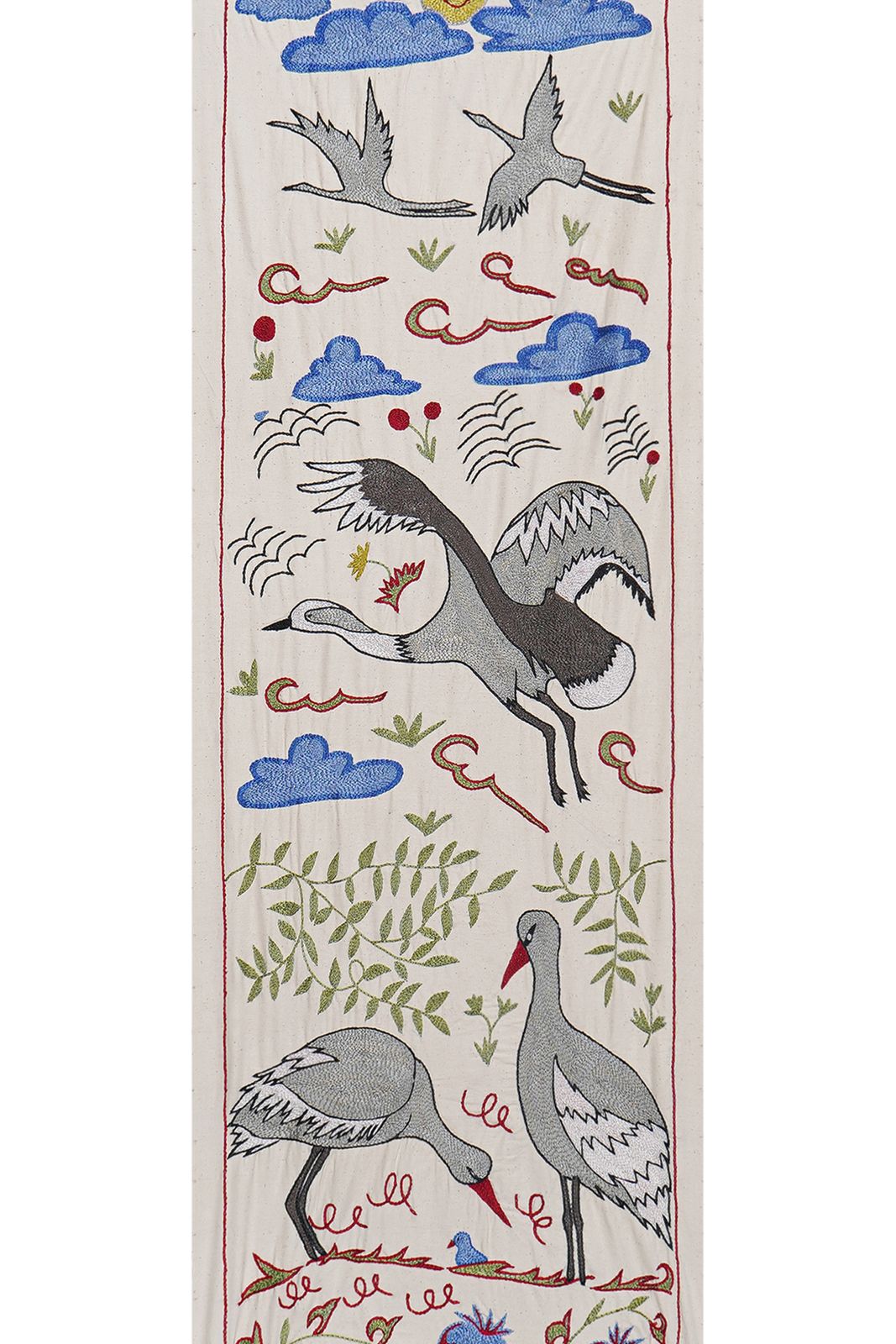 Uzbek Suzani Wall Art   Animal Pictorial Floral Embroidery Perfect For Or Home Designs 1'6'' X 4'6'' photo for sale