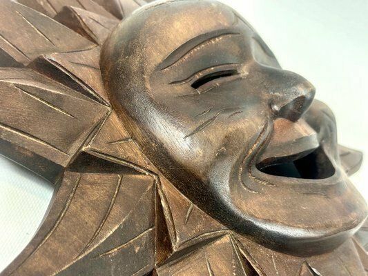 Wooden Carved Sun Face Sunburst Wall Sculpture, 20th Century photo Art
