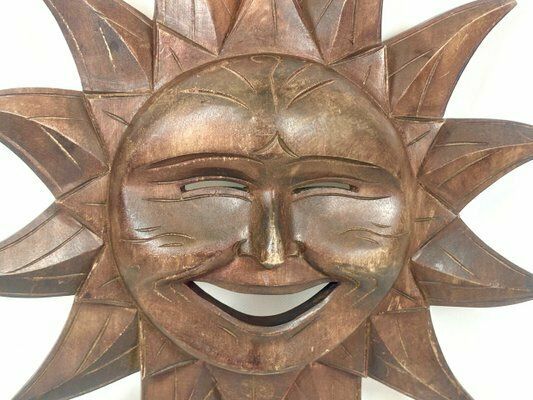 photo buy Wooden Carved Sun Face Sunburst Wall Sculpture, 20th Century