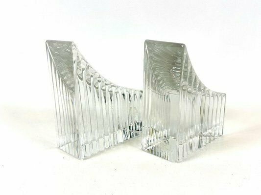 Mid Century Crystal Glass Bookends, 1970s, Set Of 2 photo vintage