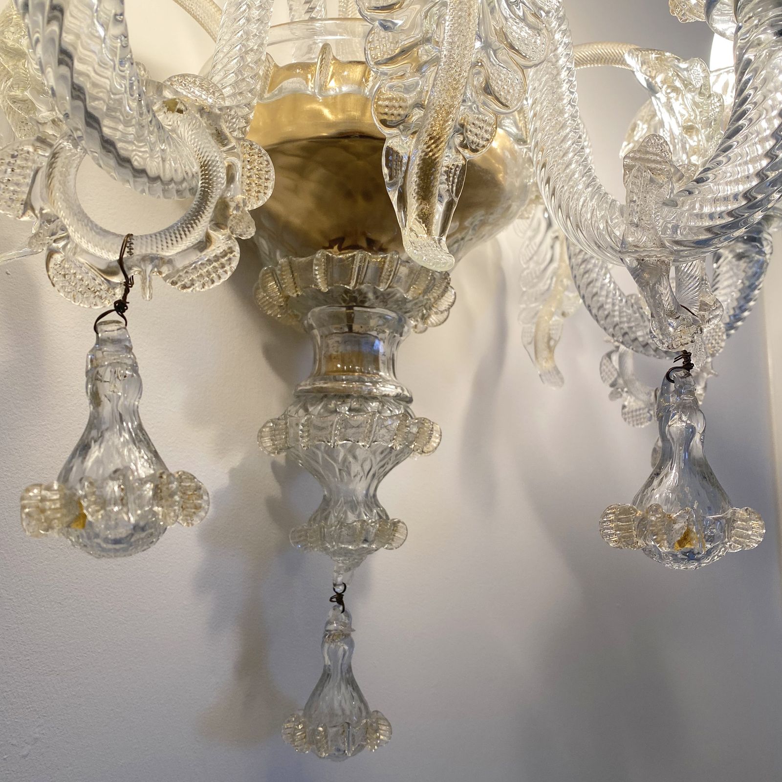 Venetian Murano Glass Wall Chandelier Light Scone Vintage Gold photo 1250.0