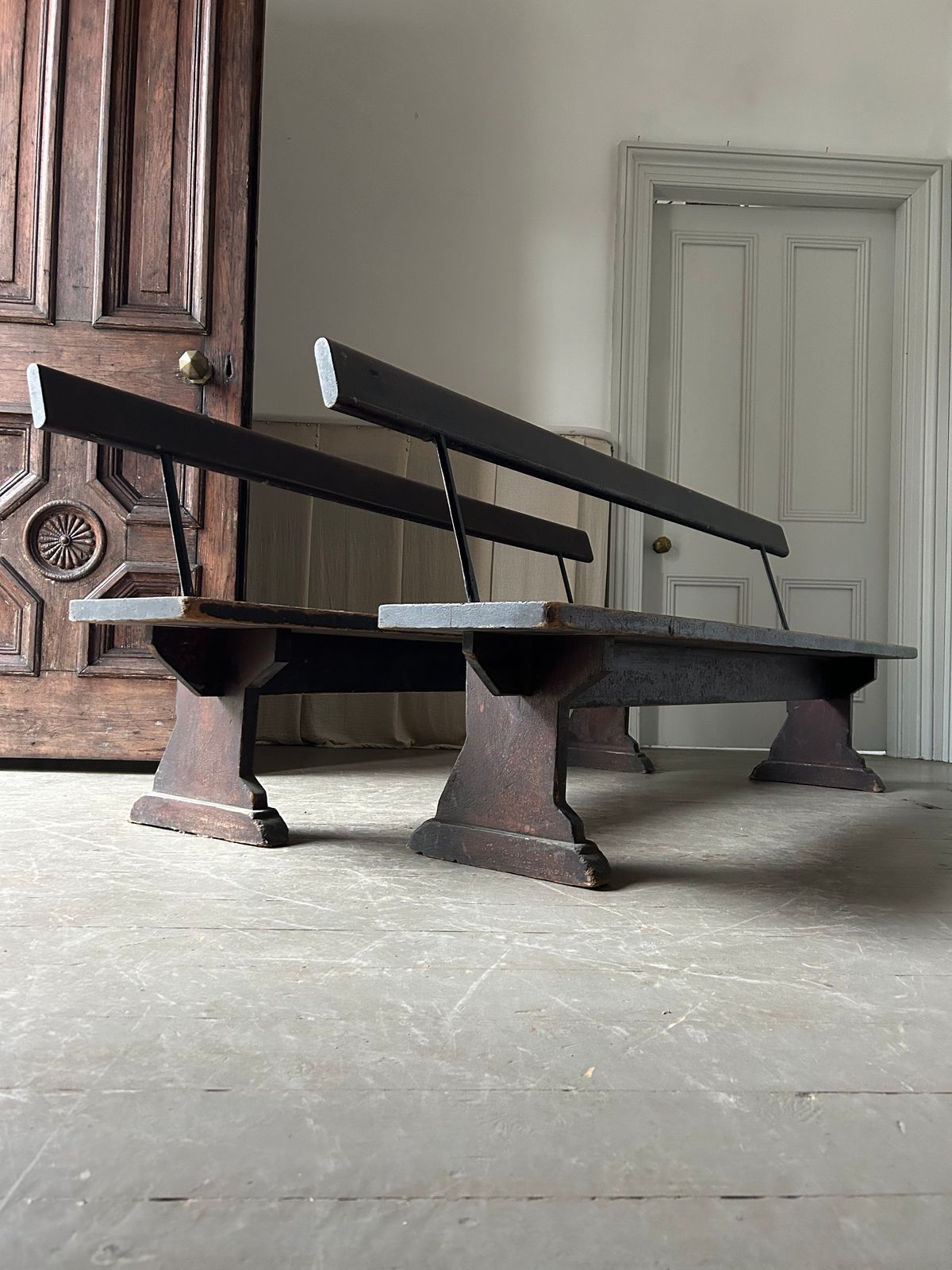 Pair Of 19th Century Pine Benches In Original Condition
