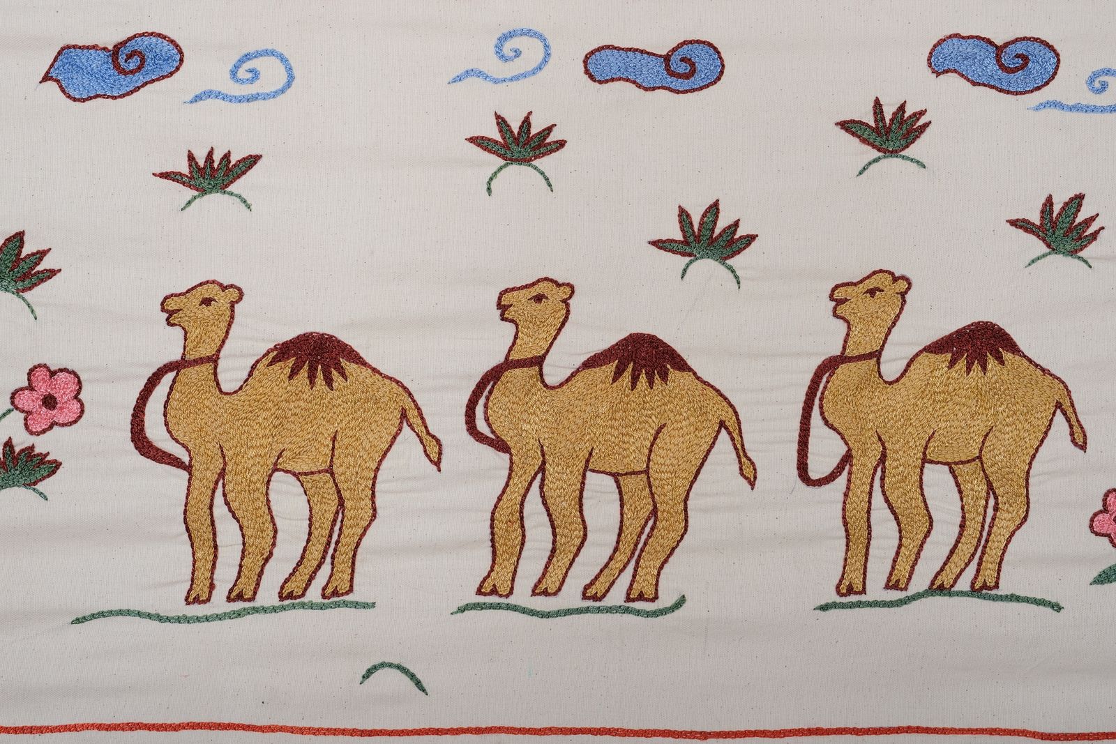 Uzbek Suzani Animal Cotton Tablecloth, 19th Century Bukhara Wall Hanging Decor   Deer And Camel Cotton Runner 1'6'' X 6' photo 190.0