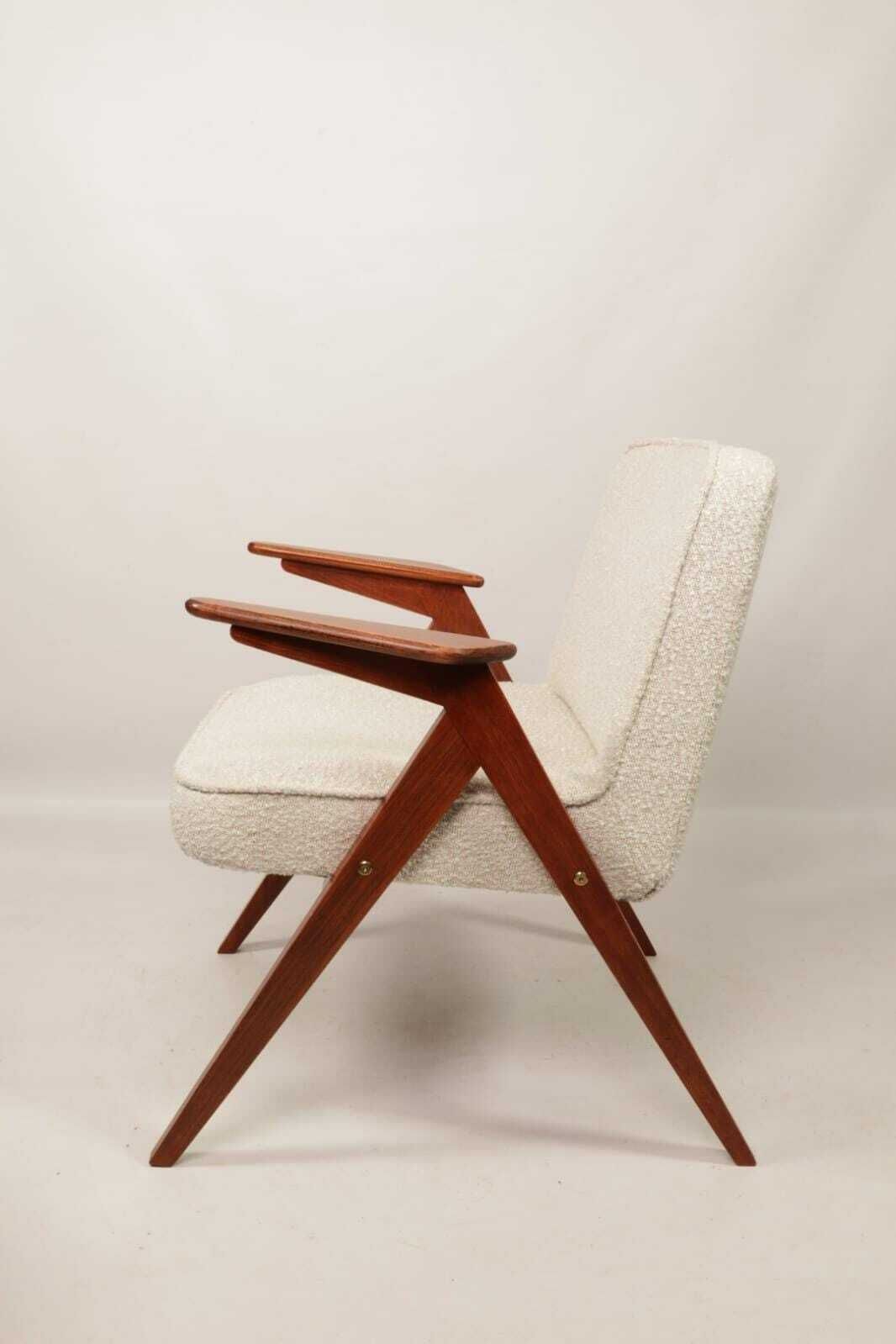 Bouclè Armchair By J. Chierowski, 1960 Poland, Wooden Armchair Scandinavian Design photo Furniture