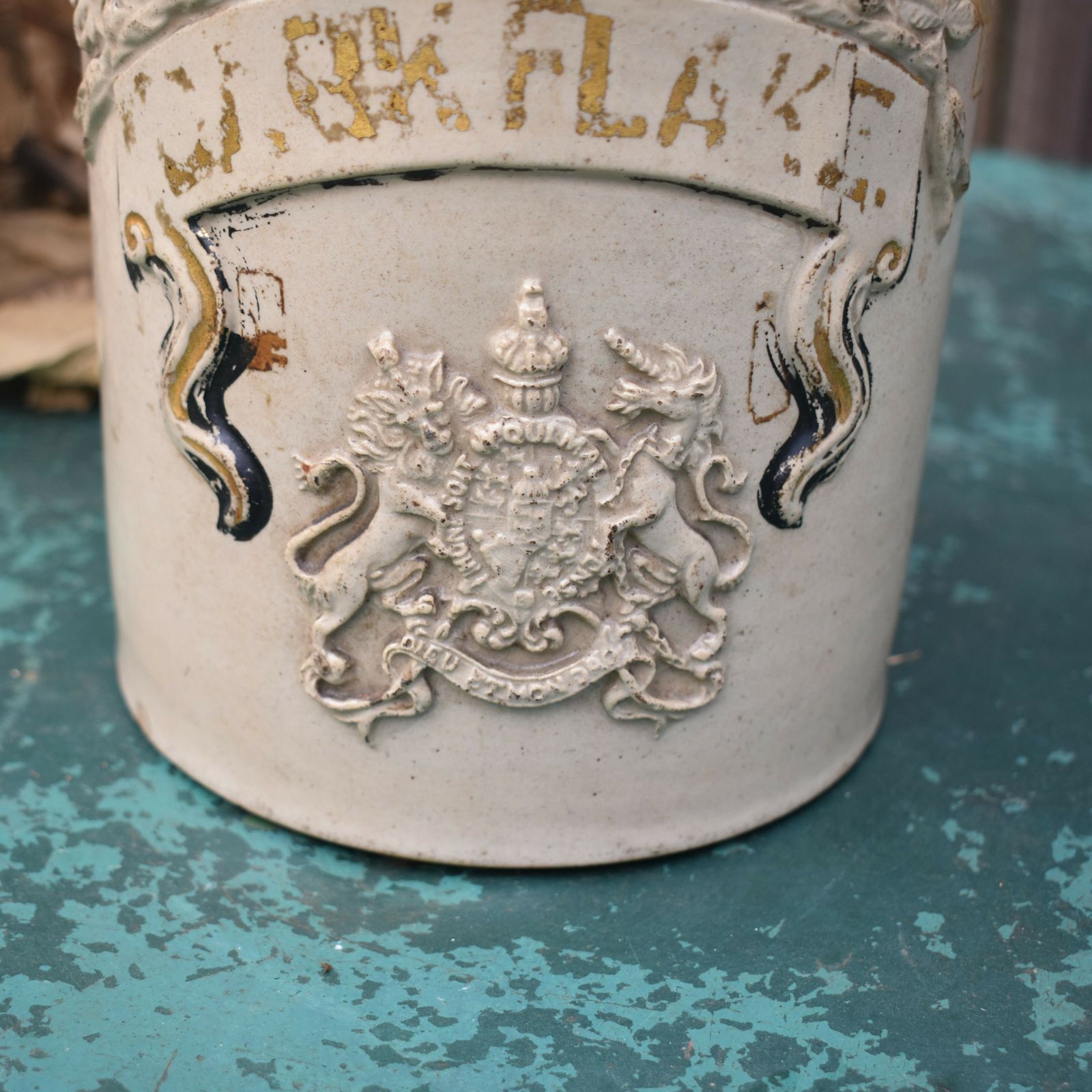 Antique Stoneware Salt Glaze Toleware Shop Advertising Apothecary Tobacco Jar photo vinterior