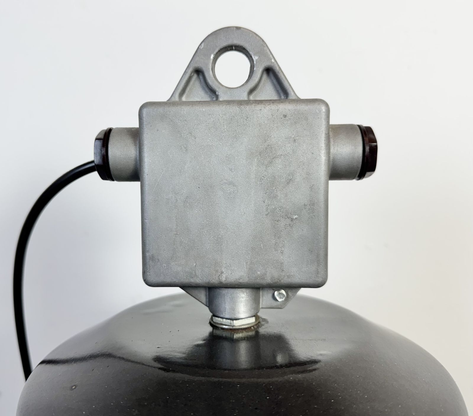 Lighting Large Black Enamel Industrial Lamp With Clear Glass Cover From Elektrosvit, 1960s, 20x photo