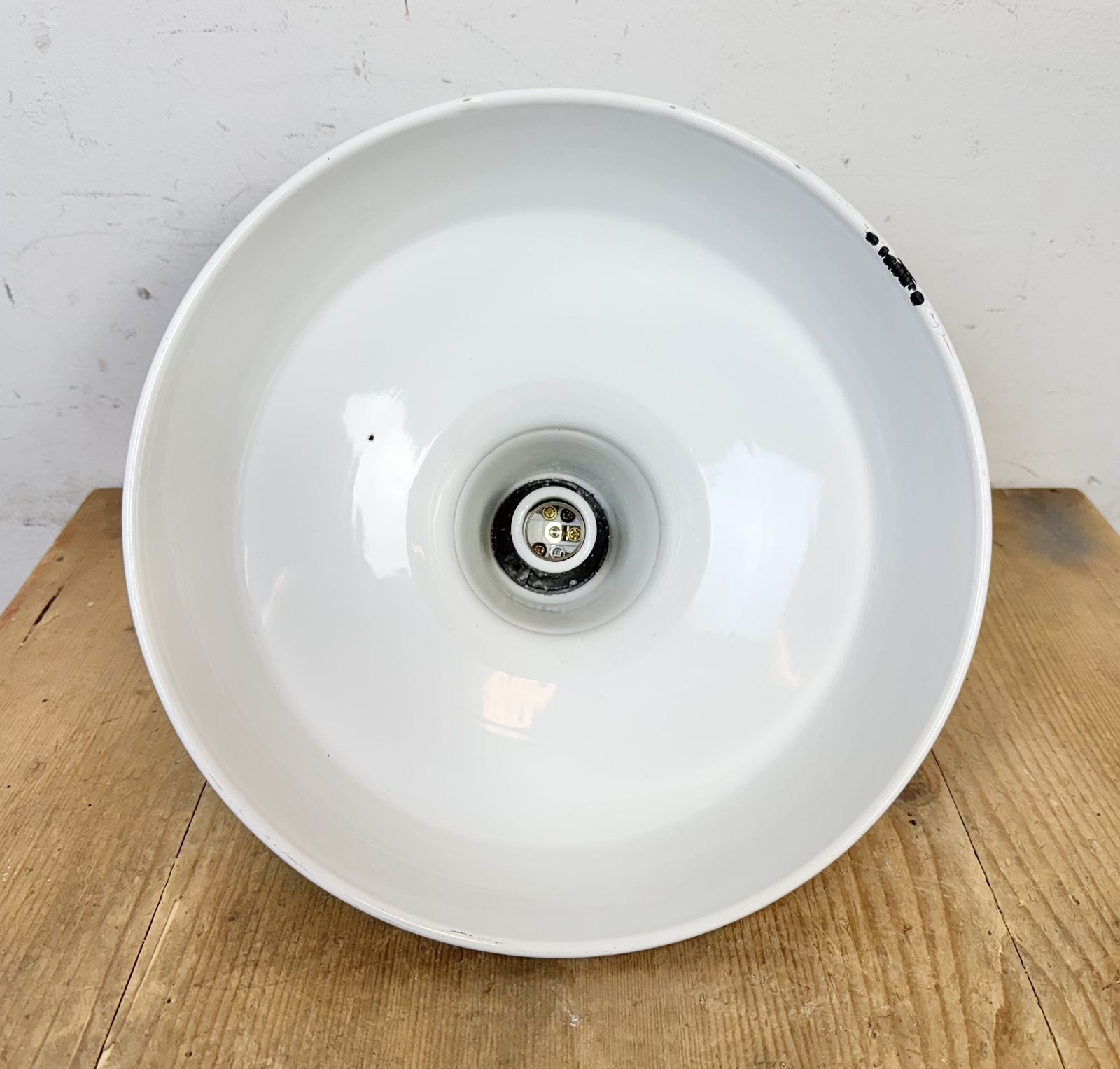 Lighting Industrial White Enamel Factory Pendant Lamp From Benjamin USA, 1960s, 2x photo